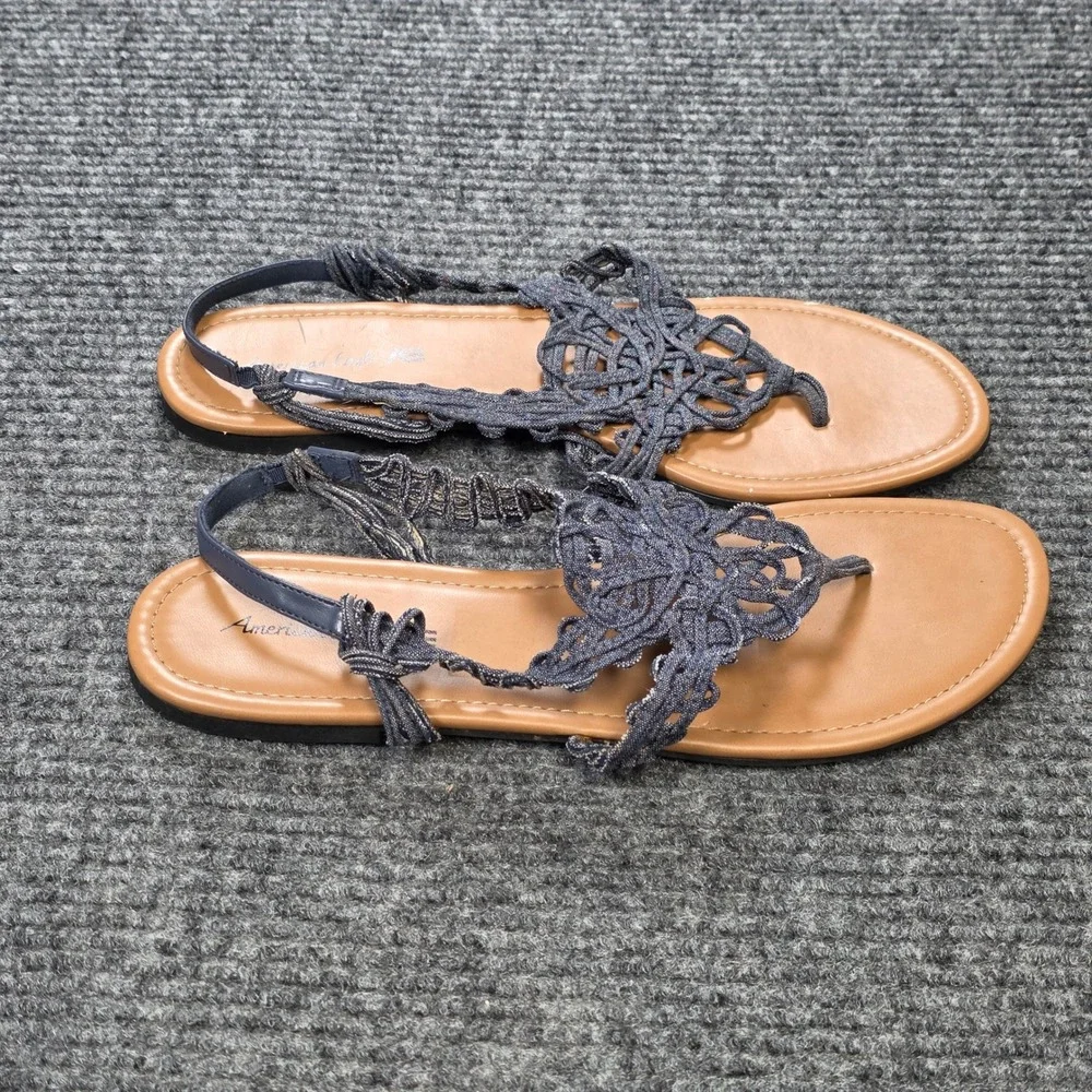American Eagle Macrame Braided Thong Slingback Sandals Women's Size 11 Blue